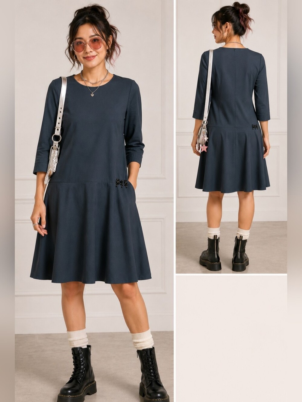 'S MaxMara Drop Waist Dress Waist Bead Embellishment Pleated Cuffs